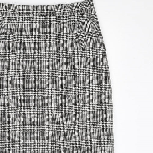 Marks and Spencer Womens Black Plaid Polyester Straight & Pencil Skirt Size 16 Zip
