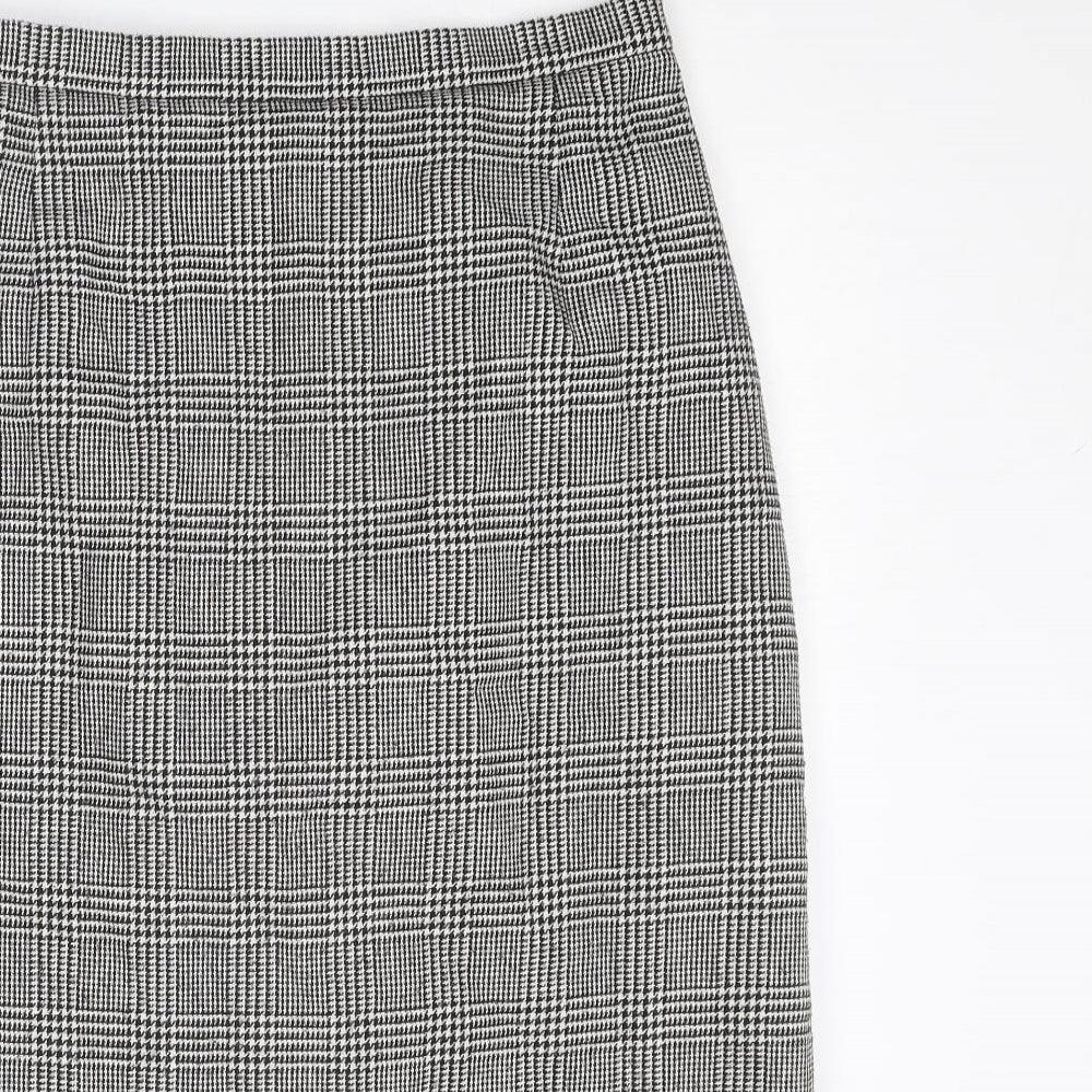 Marks and Spencer Womens Black Plaid Polyester Straight & Pencil Skirt Size 16 Zip