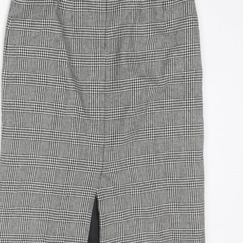Marks and Spencer Womens Black Plaid Polyester Straight & Pencil Skirt Size 16 Zip