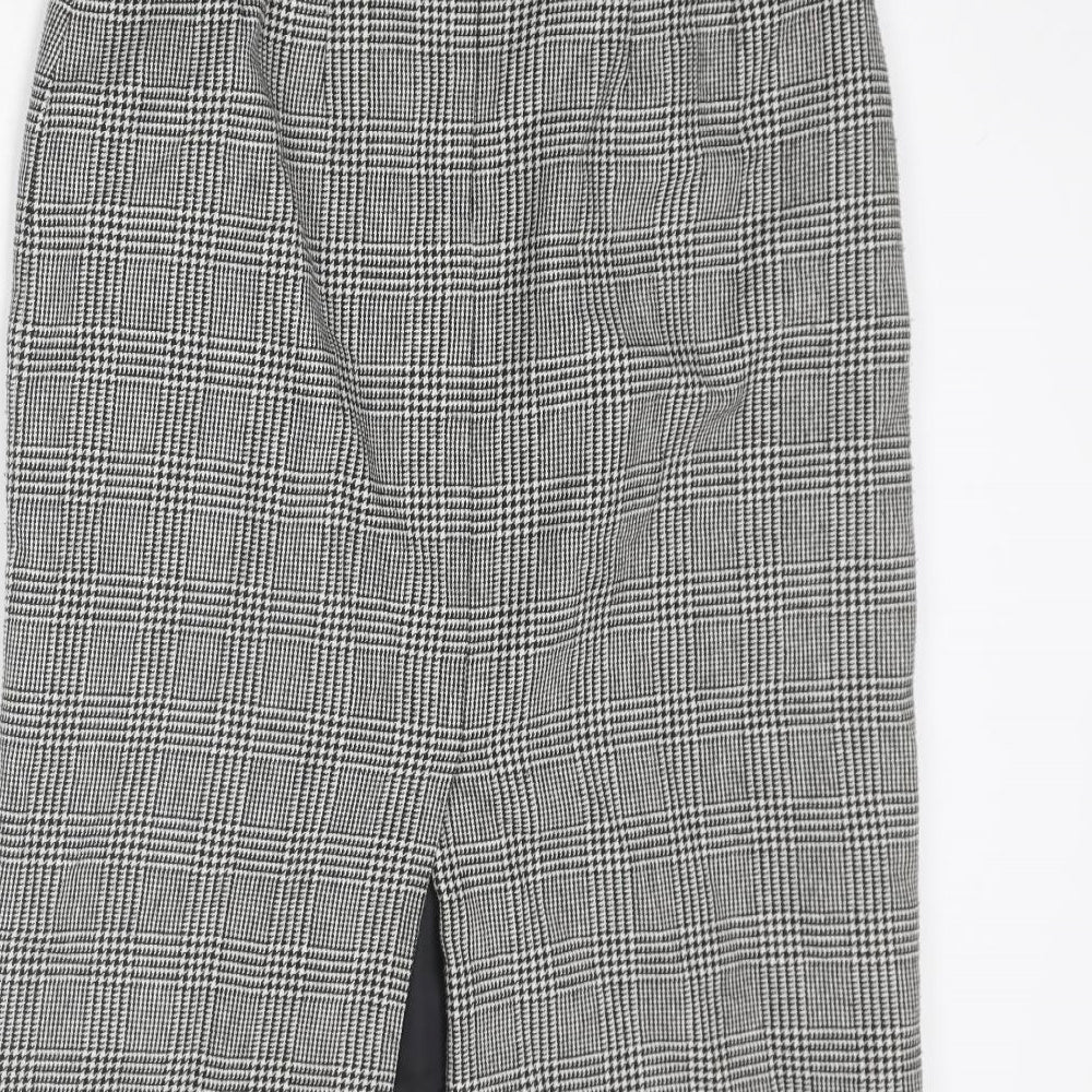 Marks and Spencer Womens Black Plaid Polyester Straight & Pencil Skirt Size 16 Zip