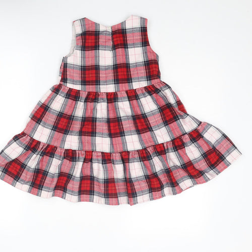 H&M Girls Multicoloured Plaid Polyester A-Line Size 4 Years Boat Neck Button