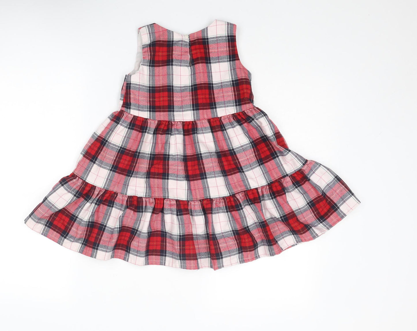H&M Girls Multicoloured Plaid Polyester A-Line Size 4 Years Boat Neck Button