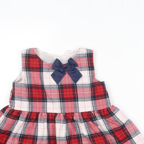 H&M Girls Multicoloured Plaid Polyester A-Line Size 4 Years Boat Neck Button