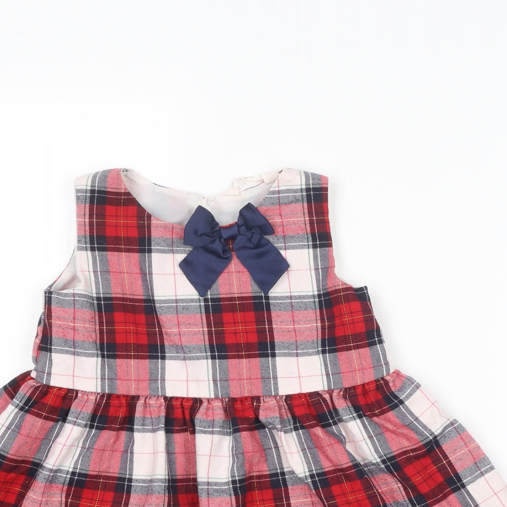 H&M Girls Multicoloured Plaid Polyester A-Line Size 4 Years Boat Neck Button