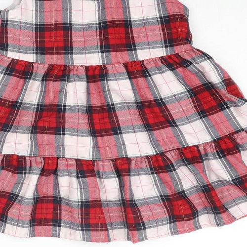 H&M Girls Multicoloured Plaid Polyester A-Line Size 4 Years Boat Neck Button