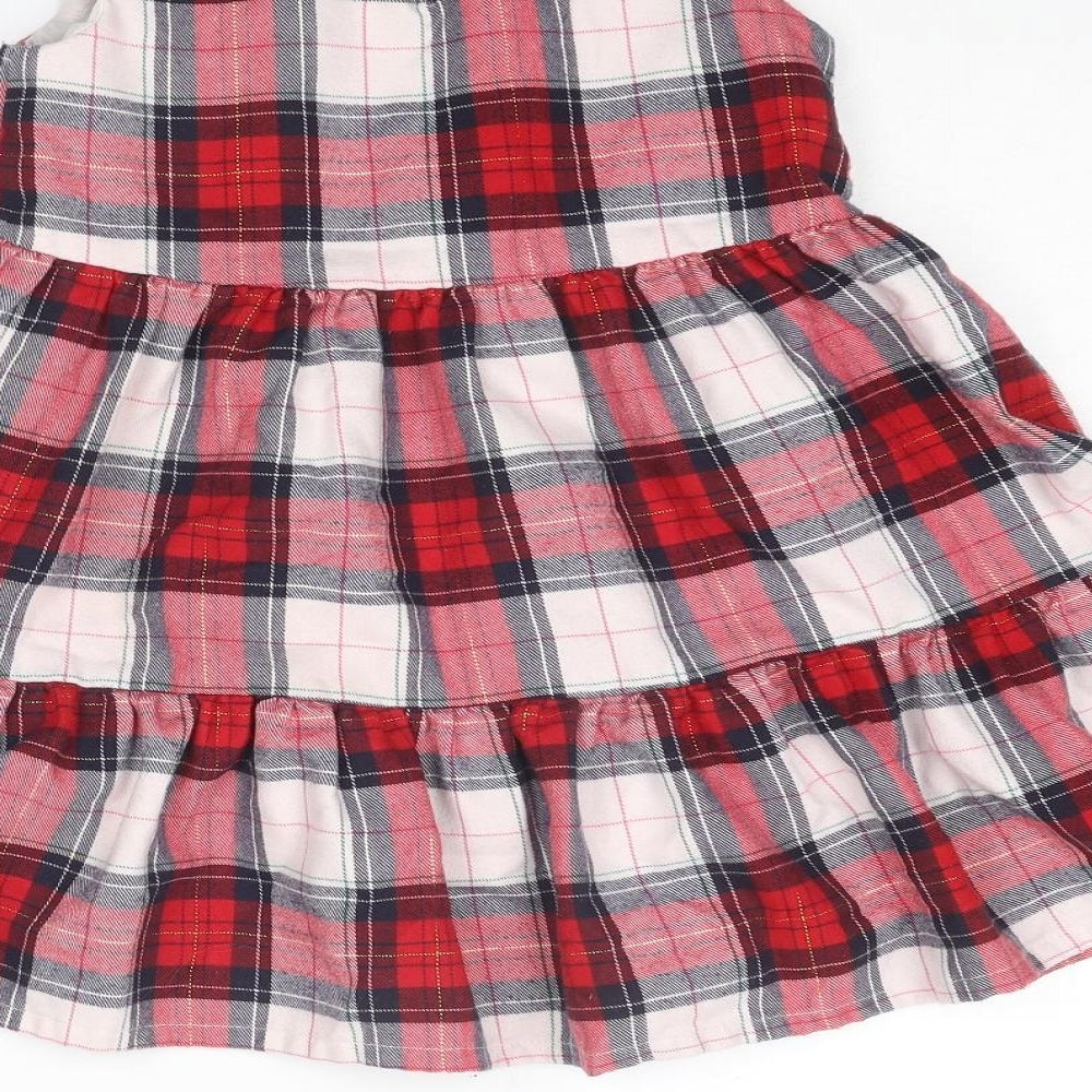 H&M Girls Multicoloured Plaid Polyester A-Line Size 4 Years Boat Neck Button