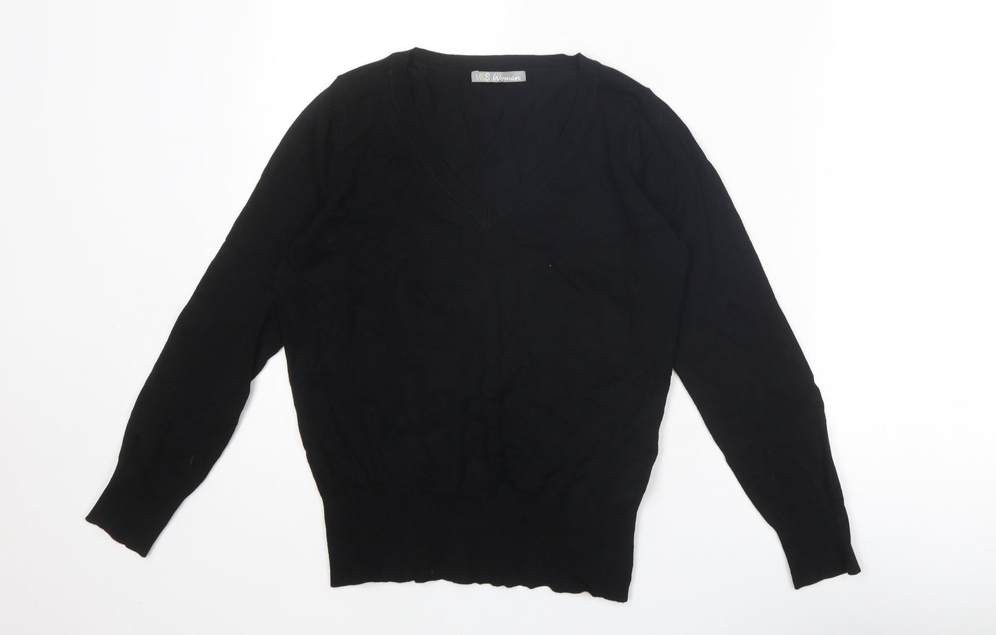 Marks and Spencer Womens Black V-Neck Viscose Pullover Jumper Size 10