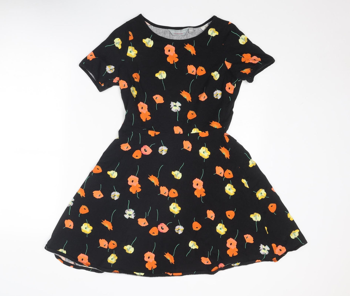 Dorothy Perkins Womens Black Floral Cotton Fit & Flare Size 10 Round Neck Pullover
