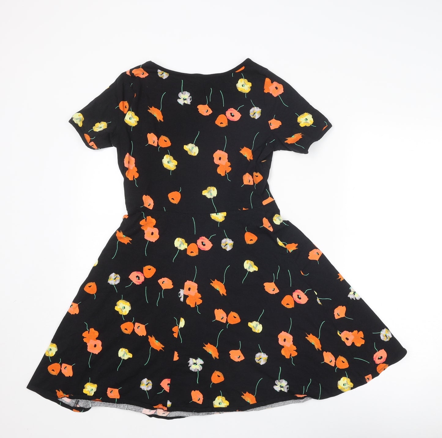 Dorothy Perkins Womens Black Floral Cotton Fit & Flare Size 10 Round Neck Pullover