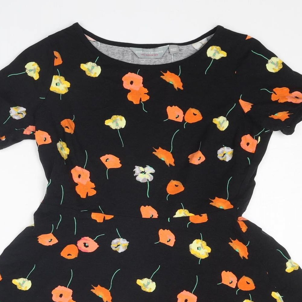 Dorothy Perkins Womens Black Floral Cotton Fit & Flare Size 10 Round Neck Pullover