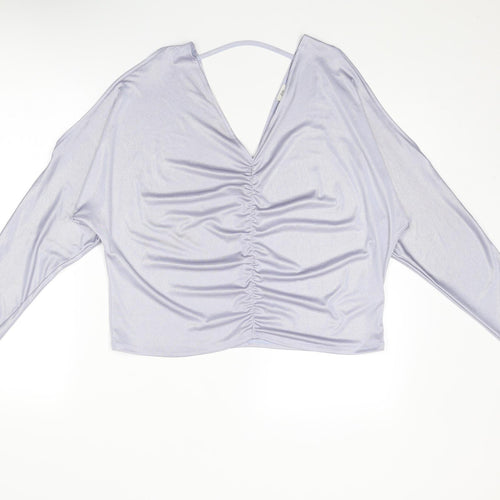 River Island Womens Silver Polyester Basic Blouse Size 12 V-Neck - Ruched