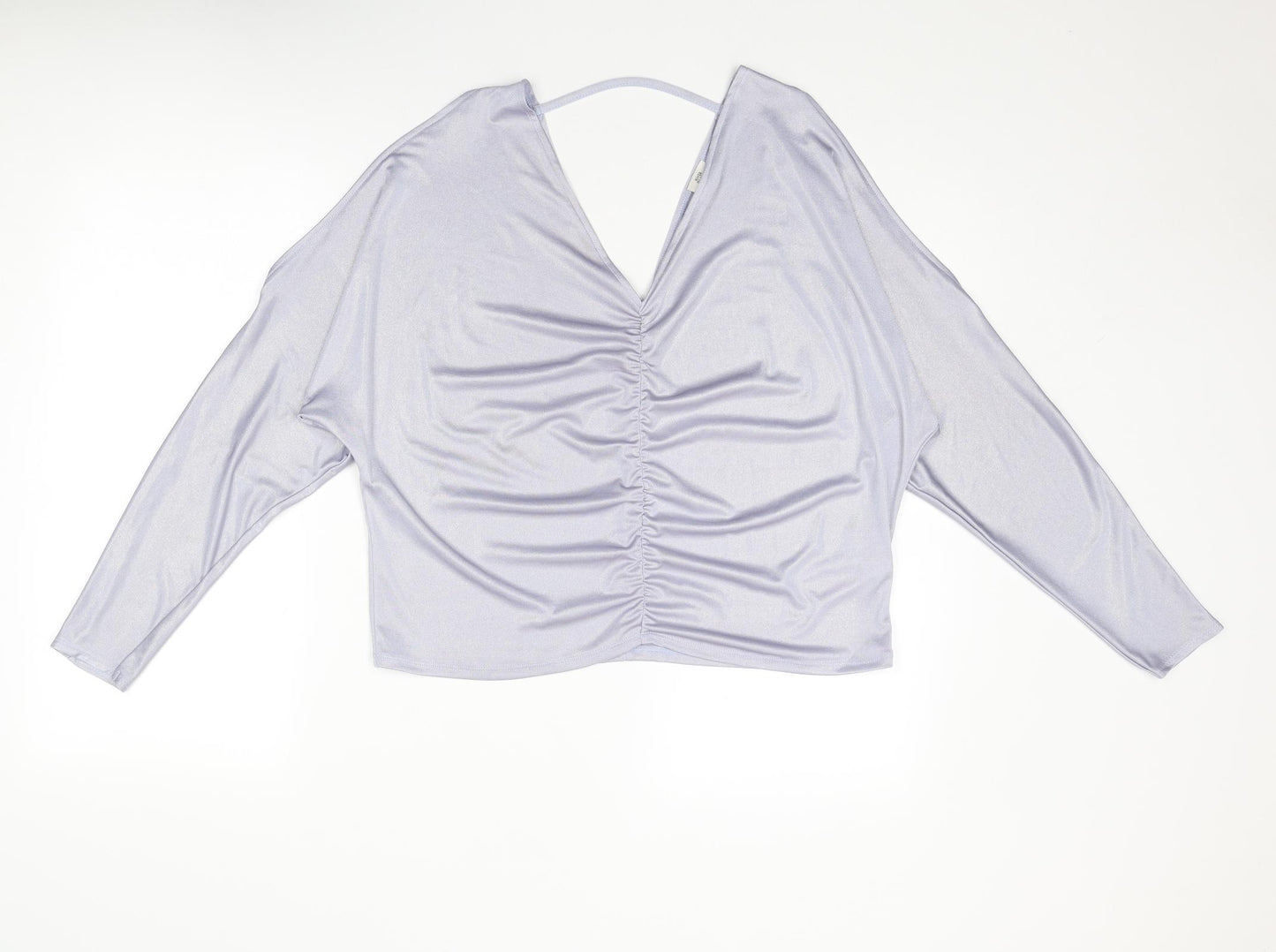 River Island Womens Silver Polyester Basic Blouse Size 12 V-Neck - Ruched