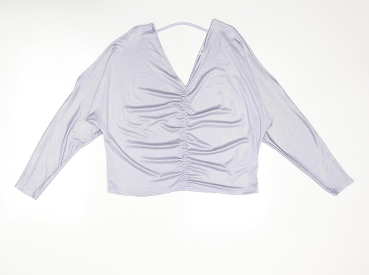 River Island Womens Silver Polyester Basic Blouse Size 12 V-Neck - Ruched