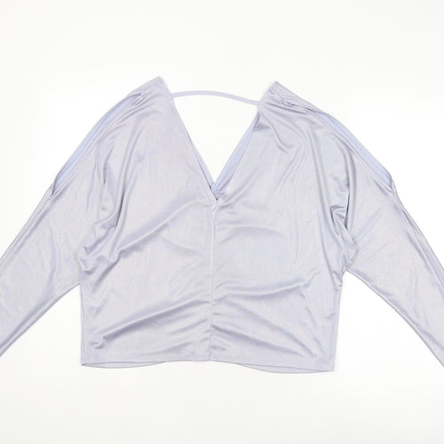 River Island Womens Silver Polyester Basic Blouse Size 12 V-Neck - Ruched