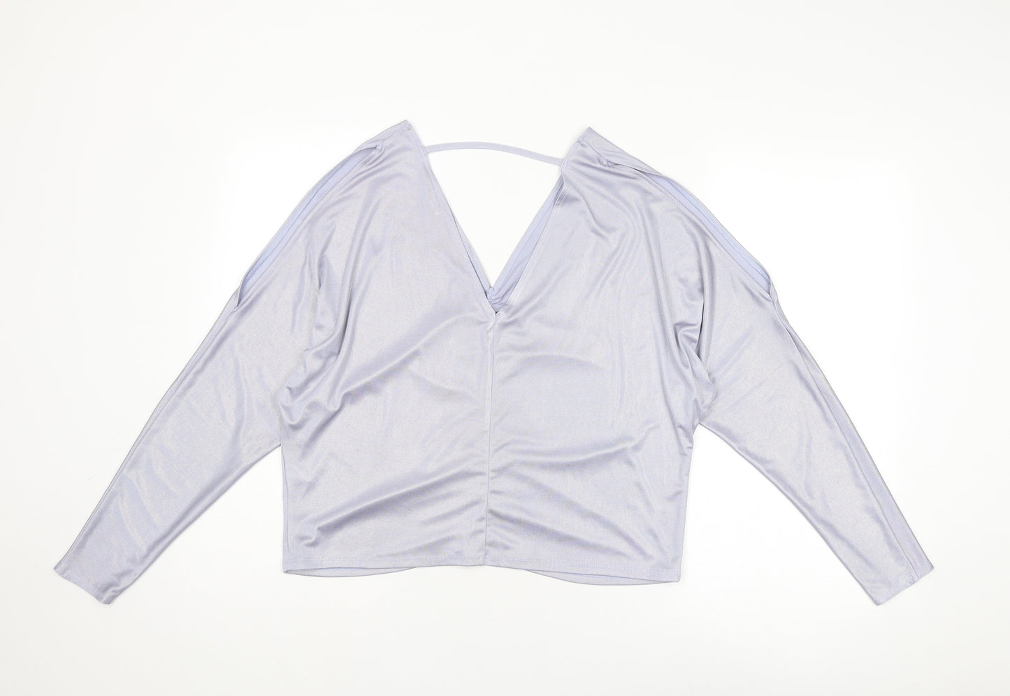 River Island Womens Silver Polyester Basic Blouse Size 12 V-Neck - Ruched