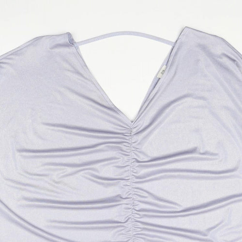 River Island Womens Silver Polyester Basic Blouse Size 12 V-Neck - Ruched