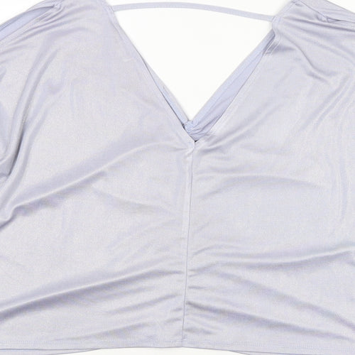 River Island Womens Silver Polyester Basic Blouse Size 12 V-Neck - Ruched