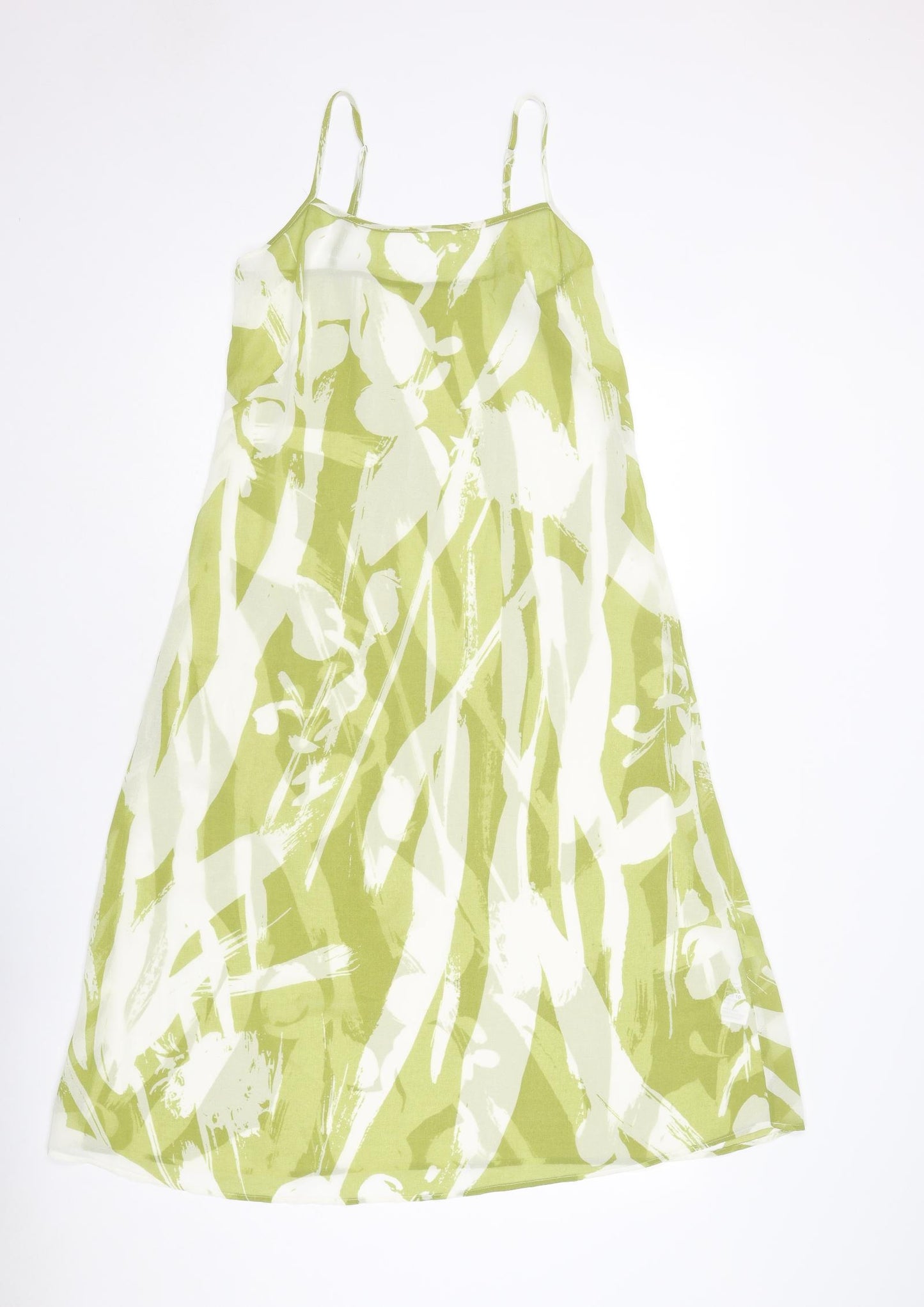 Debenhams Womens Green Geometric Polyester Slip Dress Size 10 Round Neck Pullover