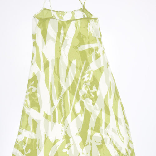 Debenhams Womens Green Geometric Polyester Slip Dress Size 10 Round Neck Pullover
