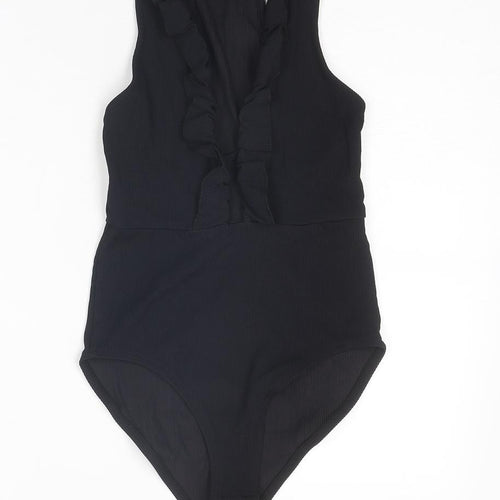 Topshop Womens Black Polyester Bodysuit One-Piece Size 6 Snap