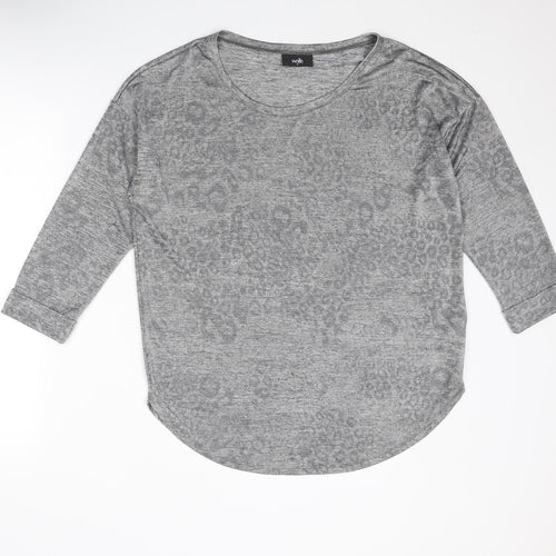 Wallis Womens Grey Round Neck Animal Print Polyester Pullover Jumper Size M - Leopard pattern