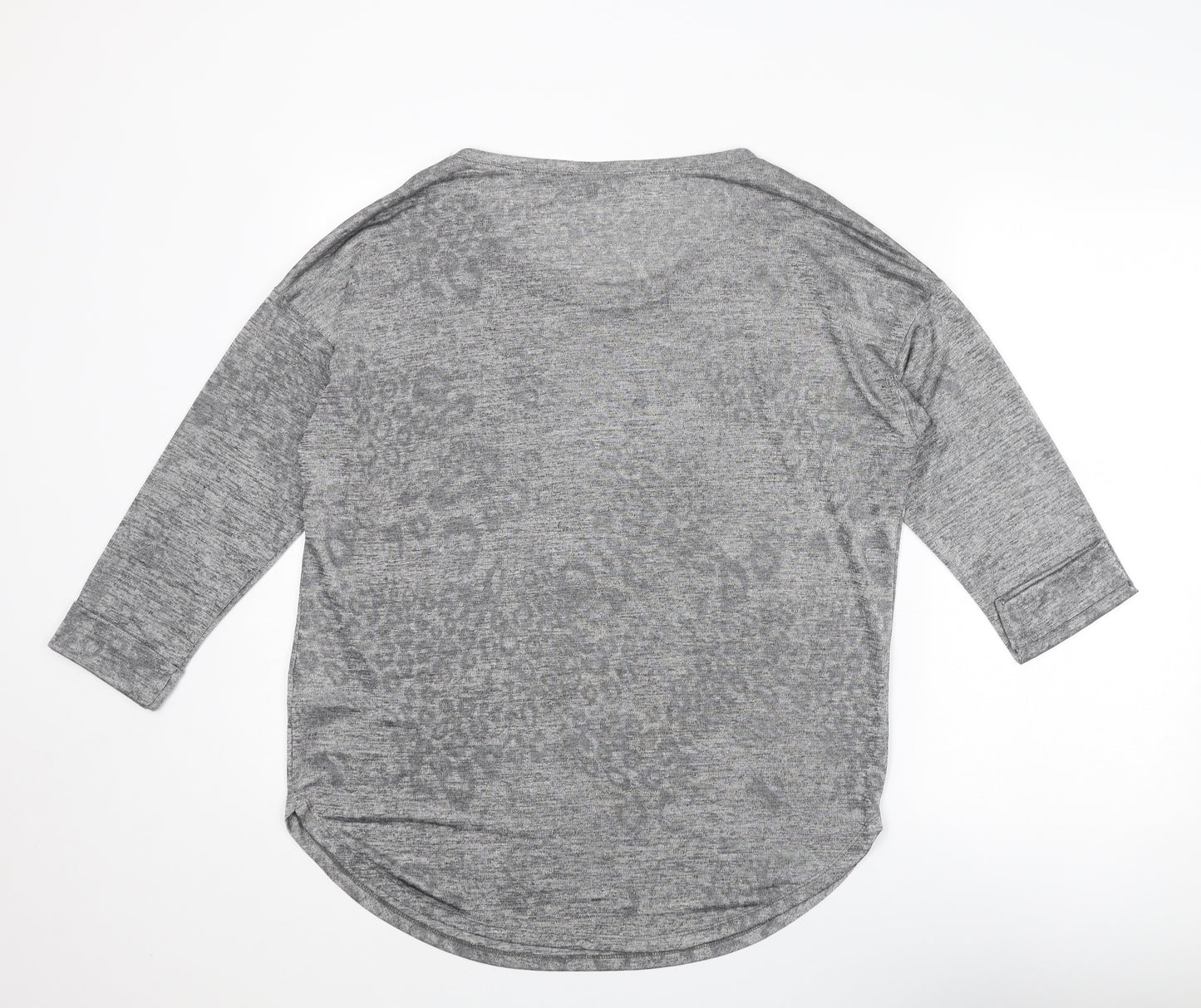 Wallis Womens Grey Round Neck Animal Print Polyester Pullover Jumper Size M - Leopard pattern