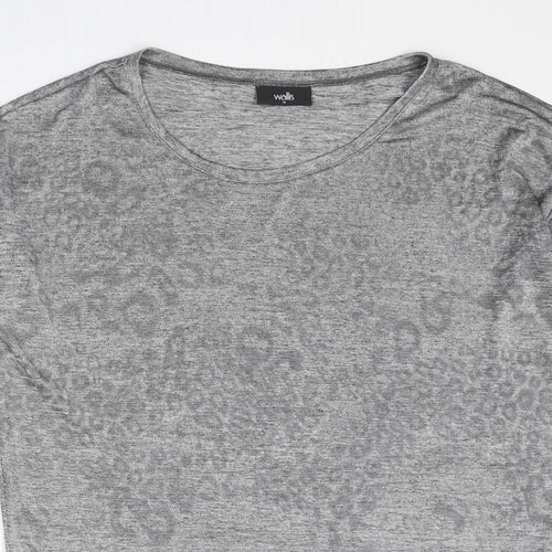 Wallis Womens Grey Round Neck Animal Print Polyester Pullover Jumper Size M - Leopard pattern