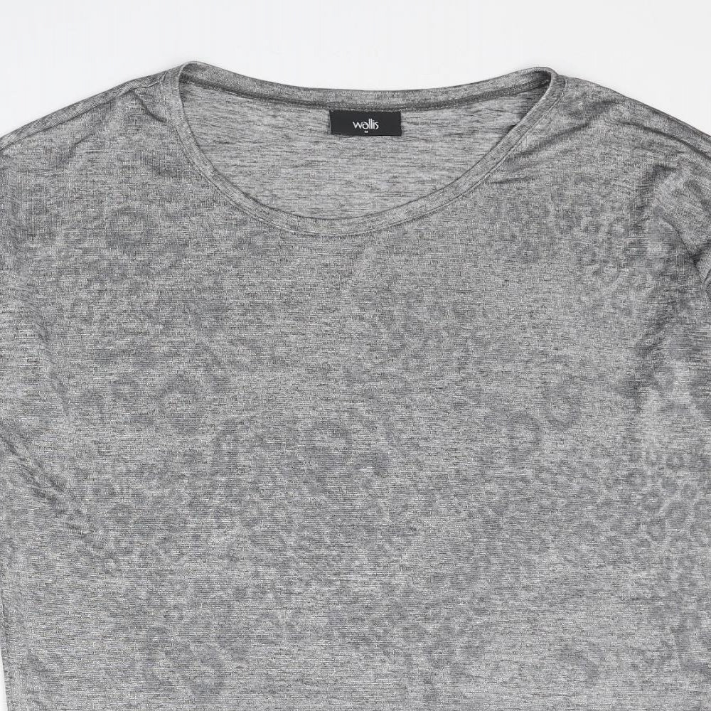 Wallis Womens Grey Round Neck Animal Print Polyester Pullover Jumper Size M - Leopard pattern