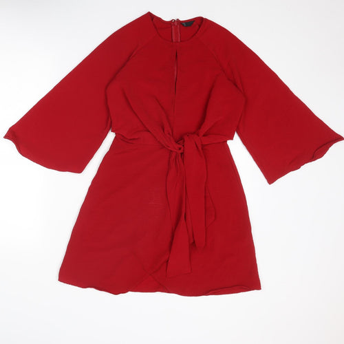 Topshop Womens Red Polyester Trapeze & Swing Size 6 Round Neck Zip