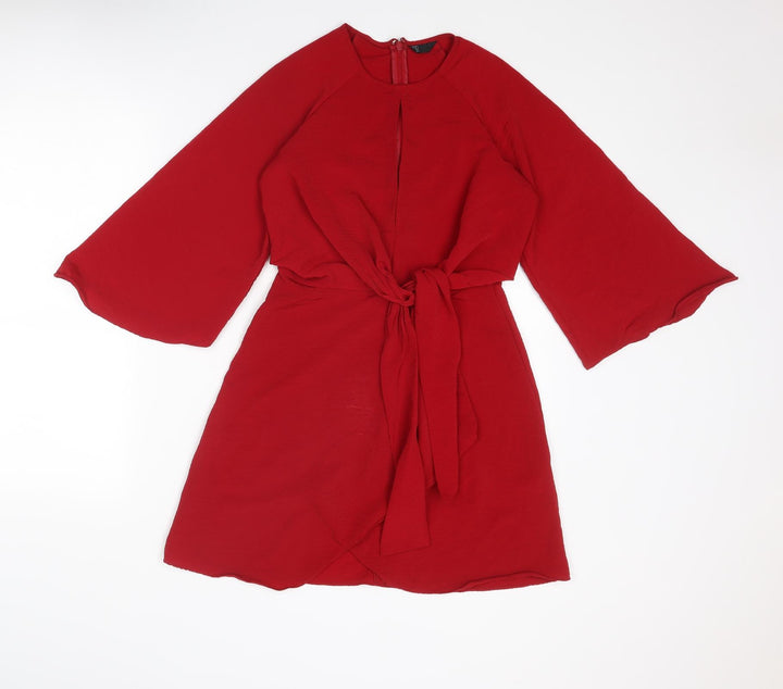 Topshop Womens Red Polyester Trapeze & Swing Size 6 Round Neck Zip