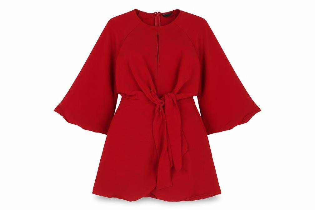 Front view of Topshop women’s red polyester trapeze & swing, size UK 6, round neck zip