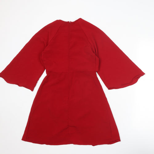 Topshop Womens Red Polyester Trapeze & Swing Size 6 Round Neck Zip