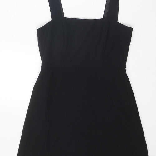 New Look Womens Black Polyester Pinafore/Dungaree Dress Size 10 Square Neck Zip