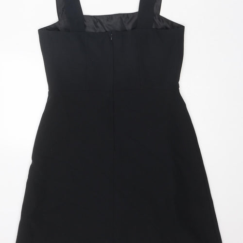 New Look Womens Black Polyester Pinafore/Dungaree Dress Size 10 Square Neck Zip