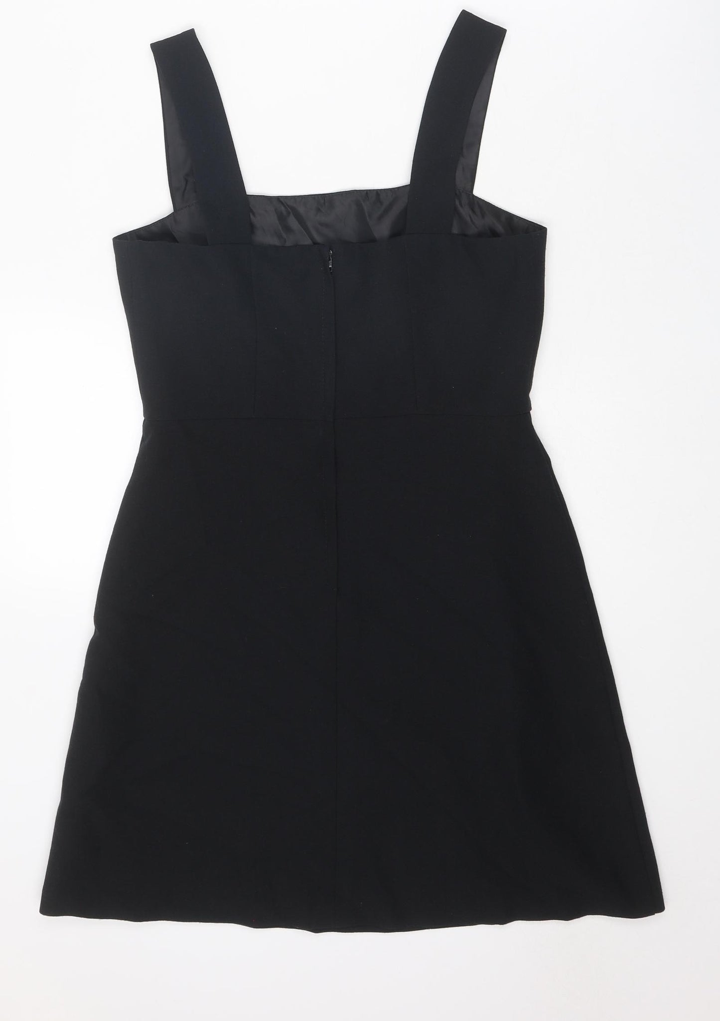New Look Womens Black Polyester Pinafore/Dungaree Dress Size 10 Square Neck Zip