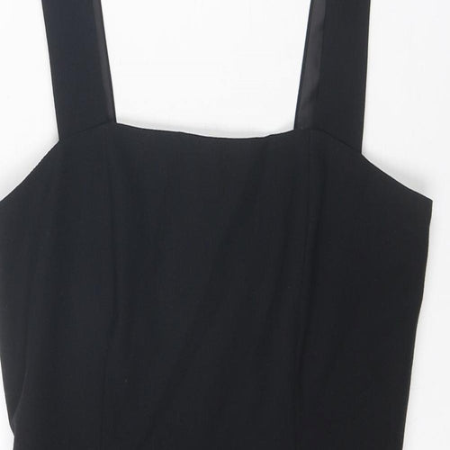 New Look Womens Black Polyester Pinafore/Dungaree Dress Size 10 Square Neck Zip