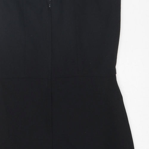 New Look Womens Black Polyester Pinafore/Dungaree Dress Size 10 Square Neck Zip