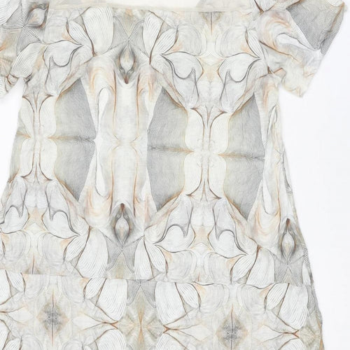 LAUREN VIDAL Womens Beige Geometric Viscose A-Line Size S Round Neck Pullover