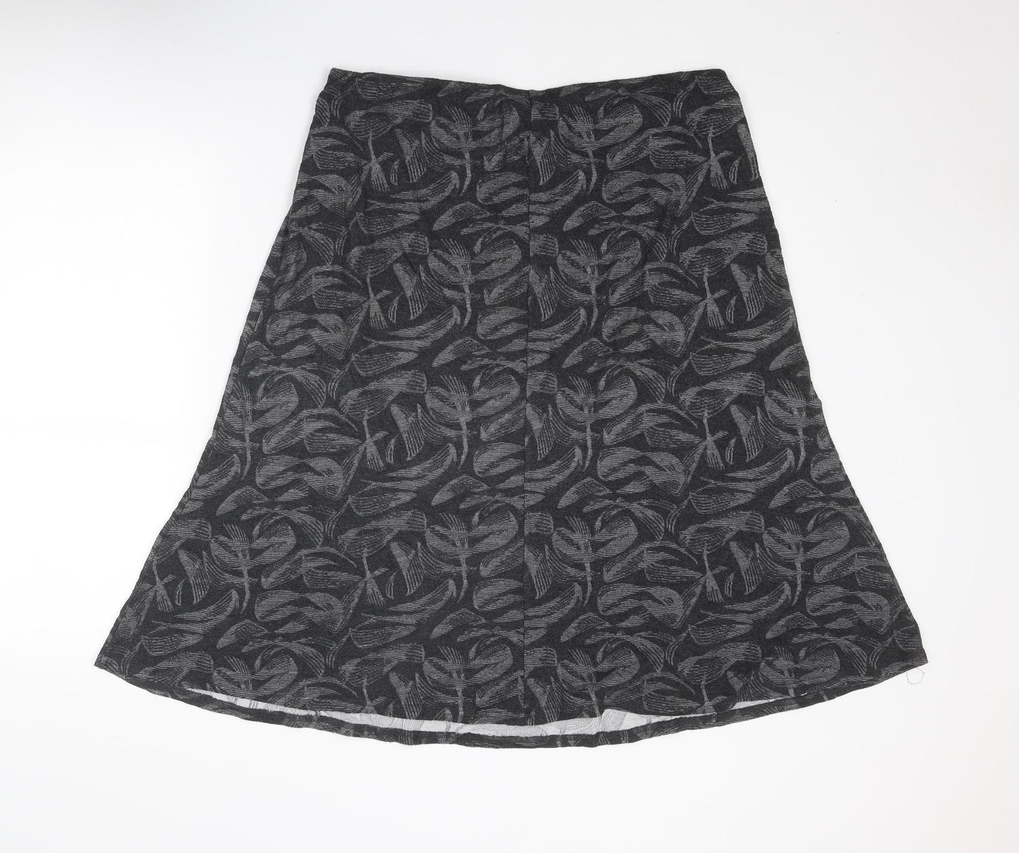 Bonmarché Womens Grey Geometric Polyester Swing Skirt Size 16 - Leaf pattern
