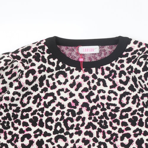 Savida Womens Multicoloured Round Neck Animal Print Polyester Pullover Jumper Size 16 - Leopard pattern