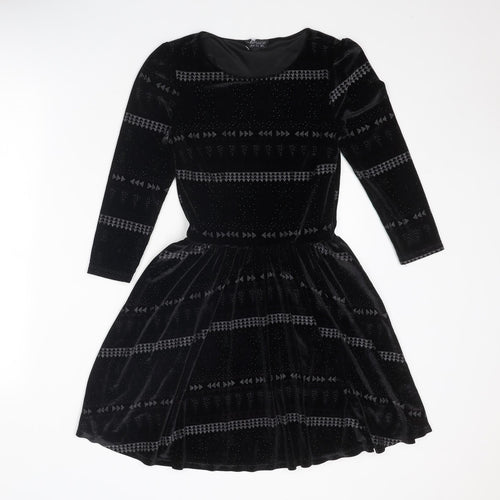 Topshop Womens Black Geometric Polyester Fit & Flare Size 6 Round Neck Pullover