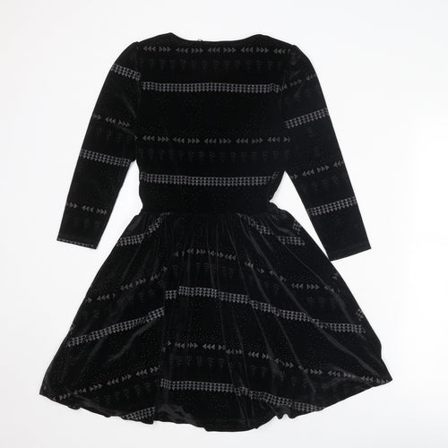Topshop Womens Black Geometric Polyester Fit & Flare Size 6 Round Neck Pullover