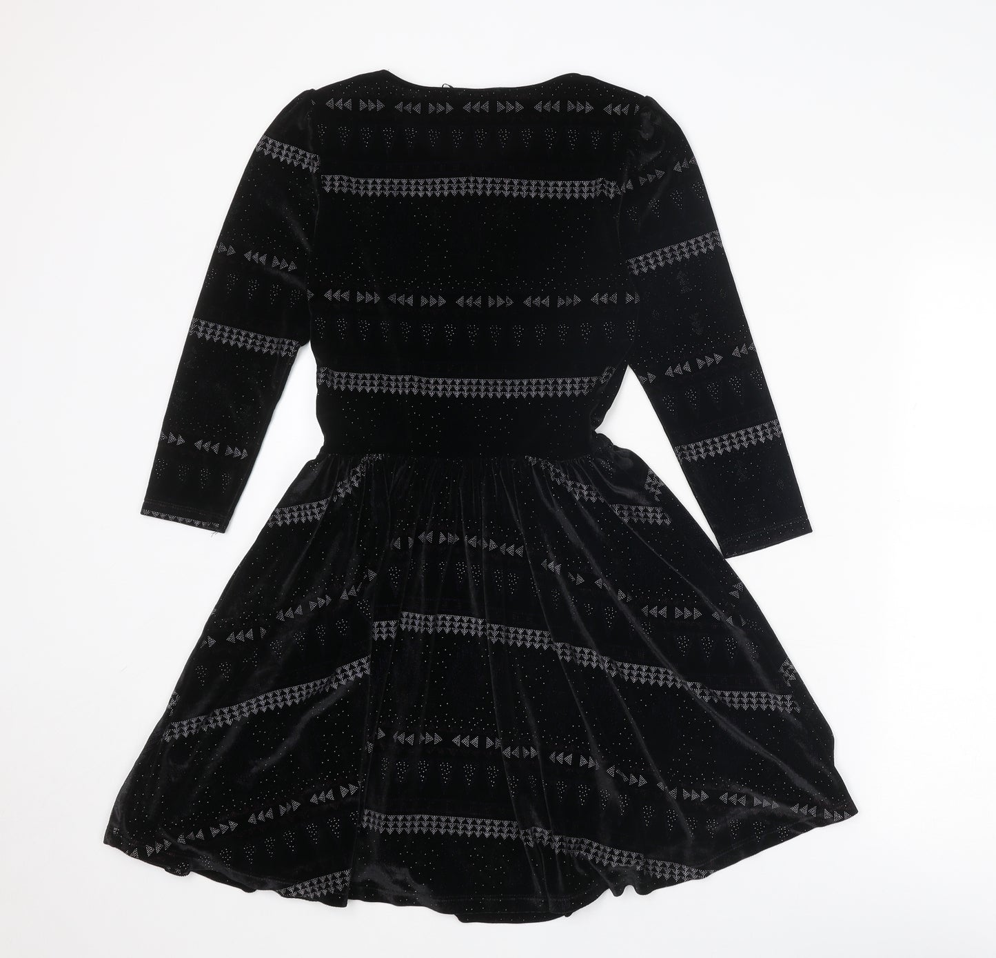 Topshop Womens Black Geometric Polyester Fit & Flare Size 6 Round Neck Pullover