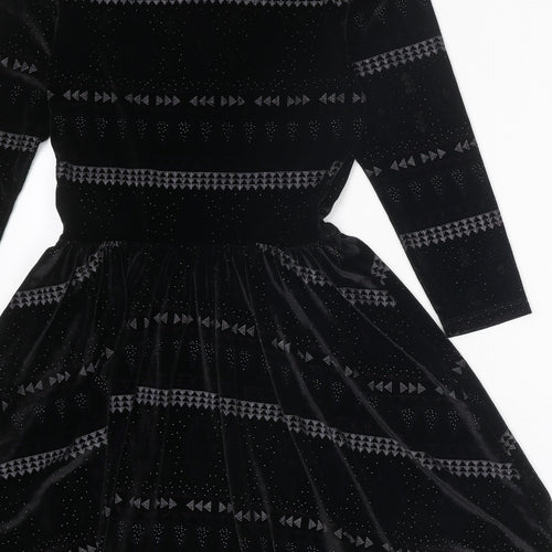 Topshop Womens Black Geometric Polyester Fit & Flare Size 6 Round Neck Pullover