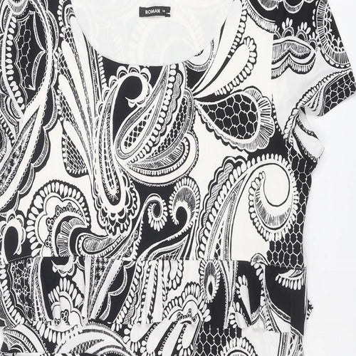 Roman Womens Black Geometric Polyester Shift Size 14 Round Neck Pullover