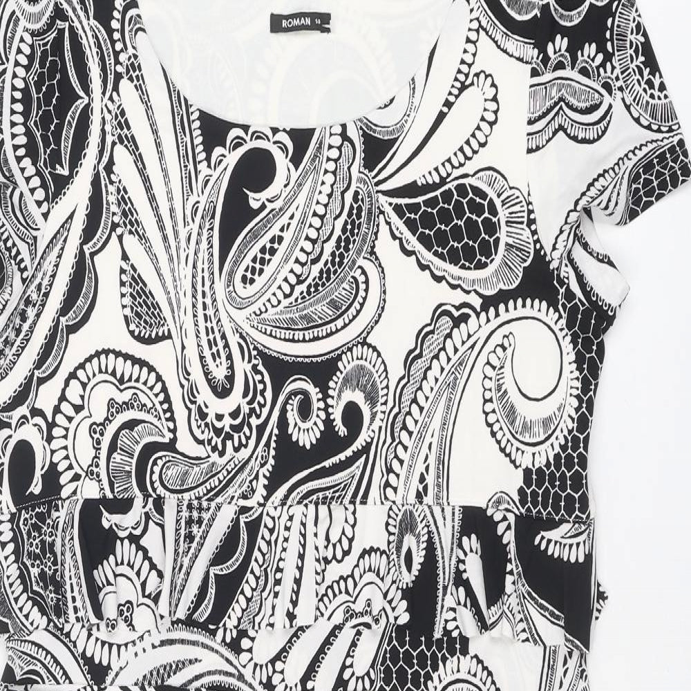 Roman Womens Black Geometric Polyester Shift Size 14 Round Neck Pullover