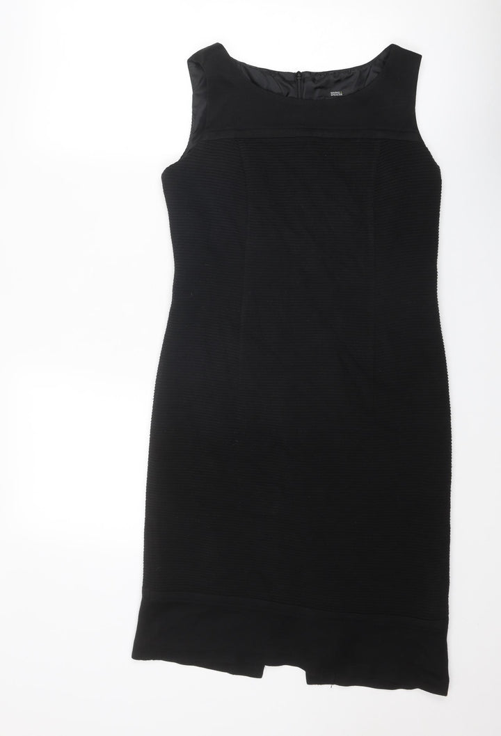 Marks and Spencer Womens Black Acrylic Shift Size 12 Round Neck Zip