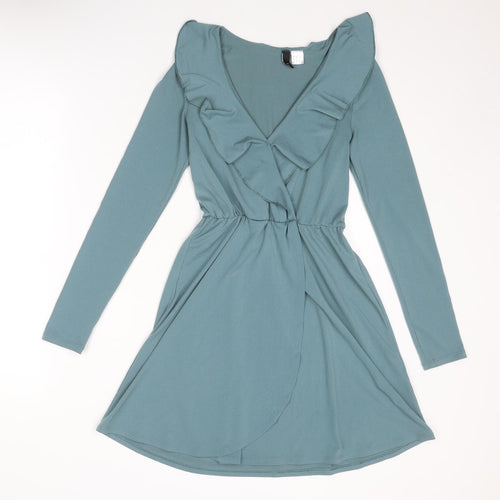 Divided by H&M Womens Blue Polyester Fit & Flare Size 6 V-Neck Pullover