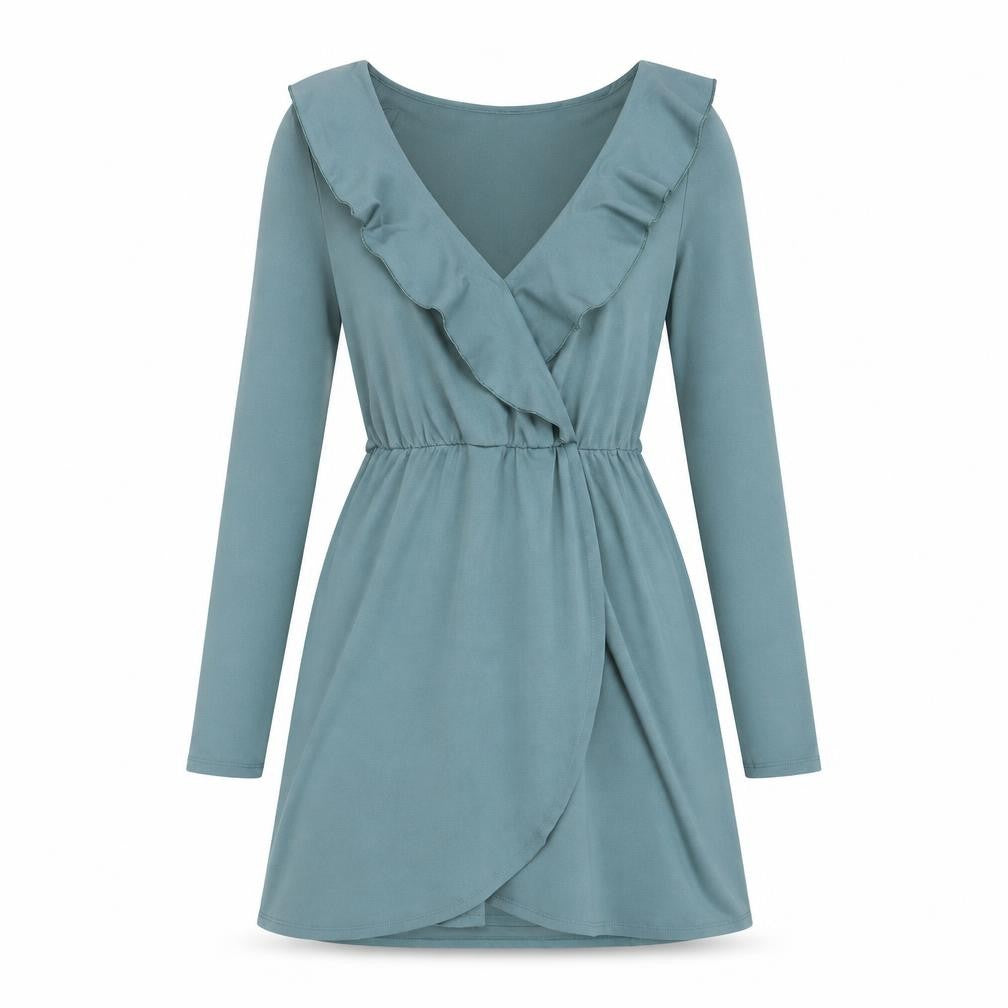 Front view of Divided by H&M women’s blue polyester fit & flare, size UK 6, v-neck pullover