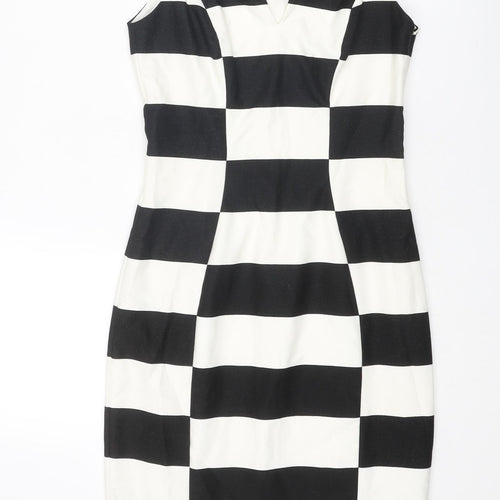 Coast Womens Black Colourblock Polyester Bodycon Size 6 V-Neck Zip